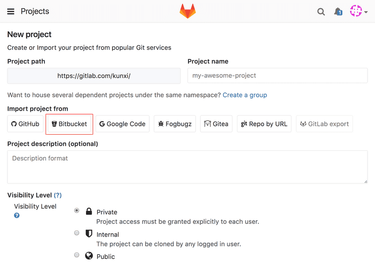 New Project in GitLab