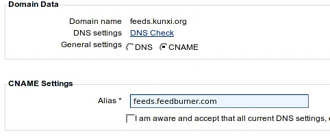 1and1 DNS console - Edit CNAME