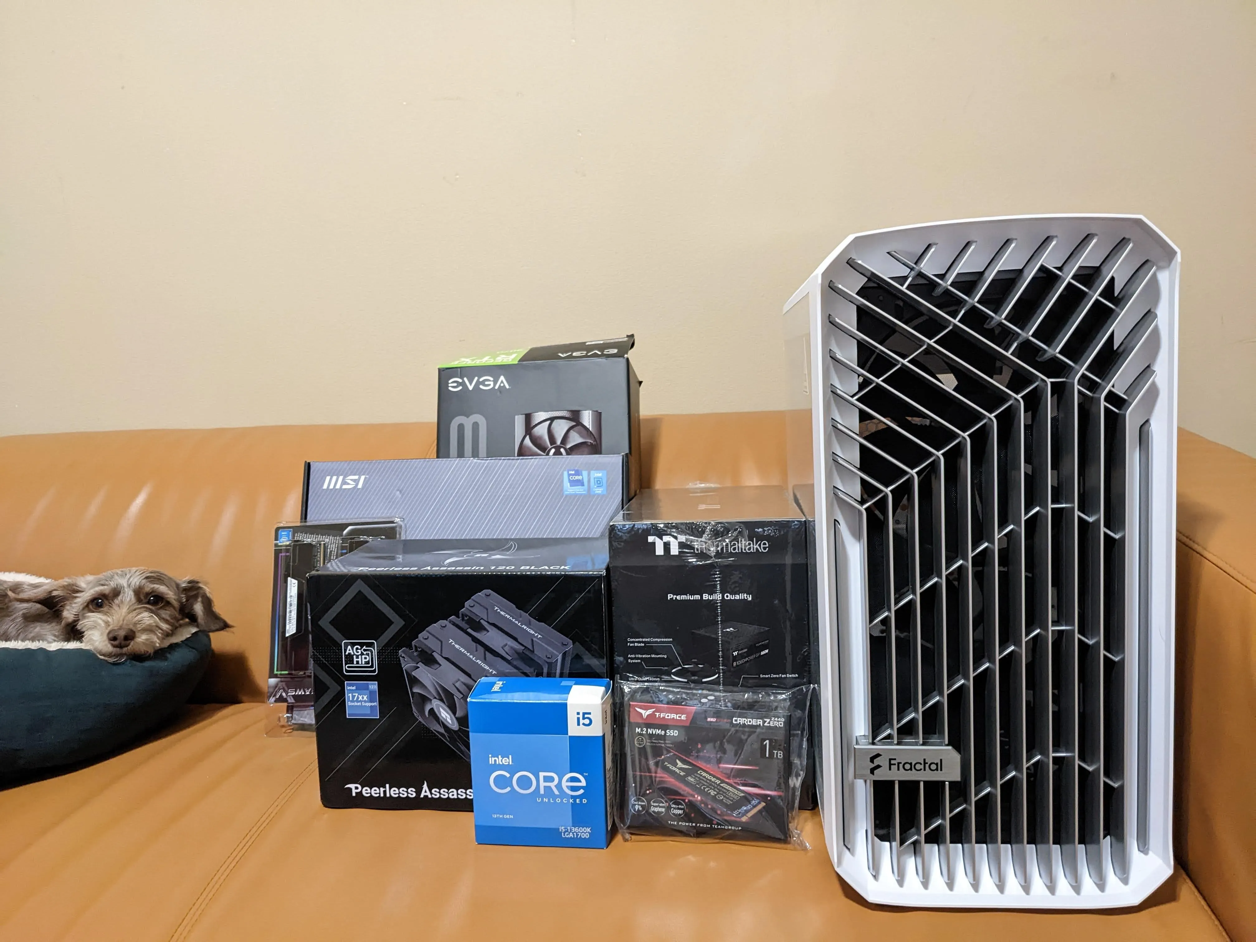 All computer components with dog included