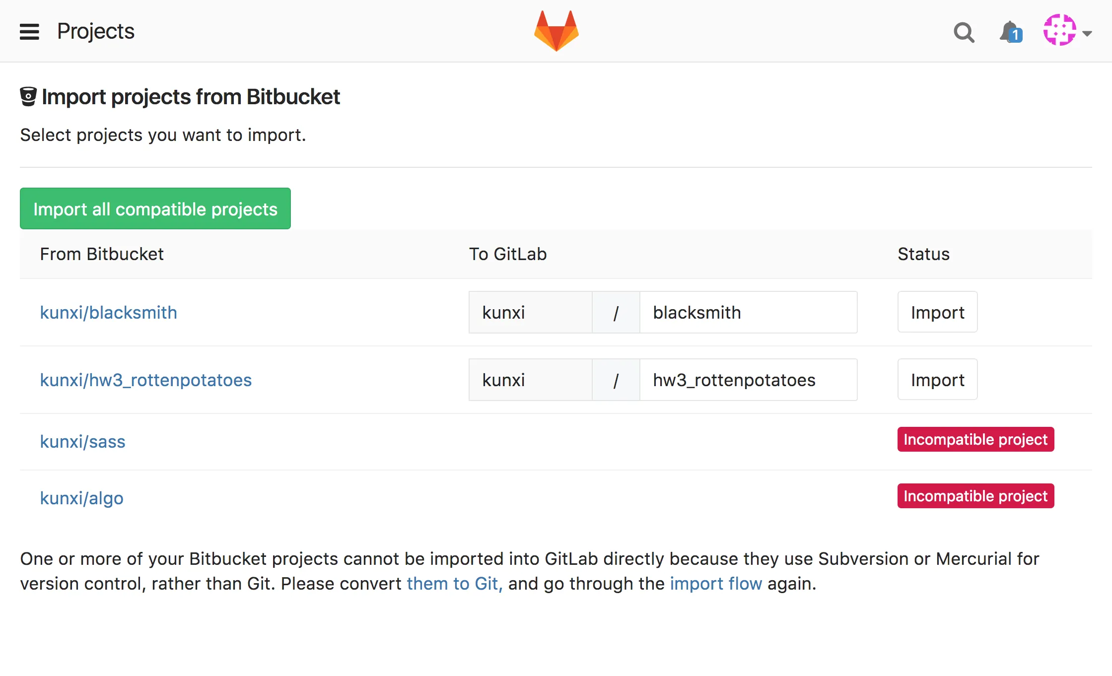 Import Bitbucket Project