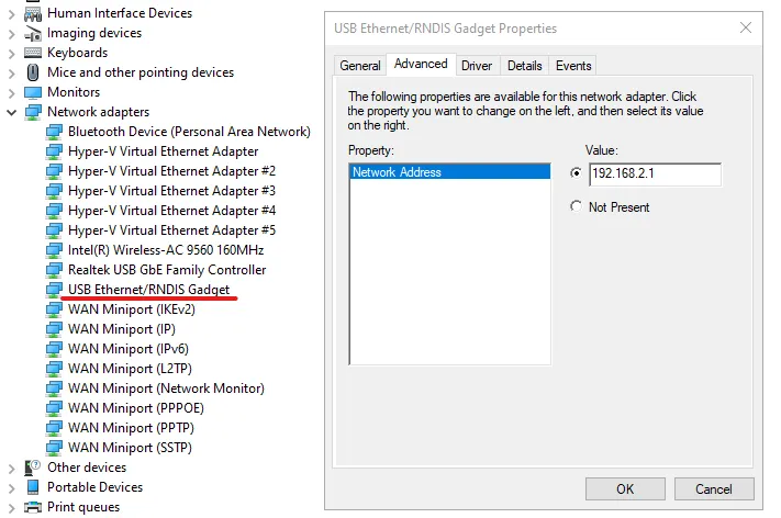 RNDIS device in the Device Manager