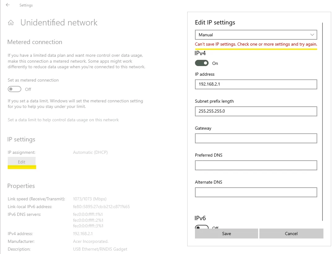 RNDIS network in the Settings
