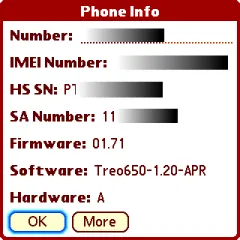 Treo 650 phone info
