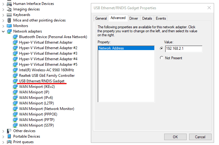 RNDIS device in the Device Manager